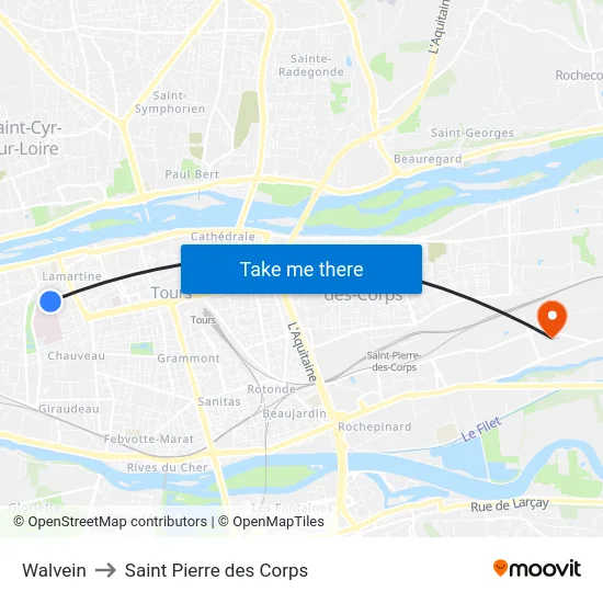 Walvein to Saint Pierre des Corps map