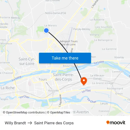 Willy Brandt to Saint Pierre des Corps map
