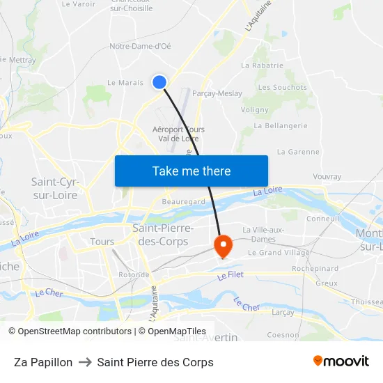 Za Papillon to Saint Pierre des Corps map