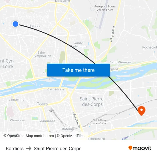 Bordiers to Saint Pierre des Corps map