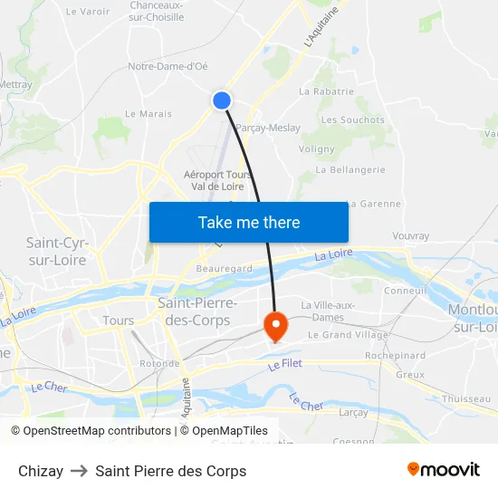 Chizay to Saint Pierre des Corps map