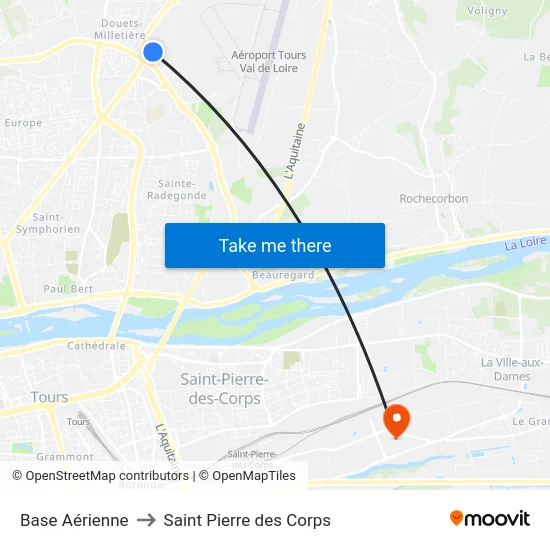 Base Aérienne to Saint Pierre des Corps map