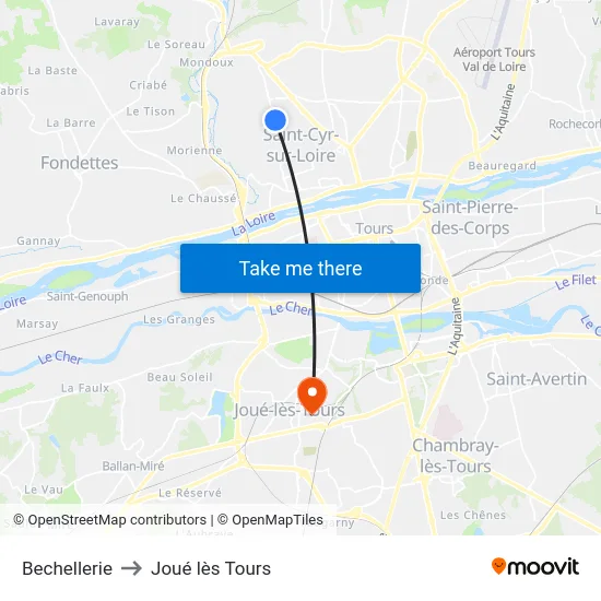 Bechellerie to Joué lès Tours map