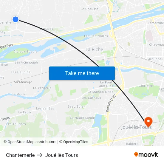 Chantemerle to Joué lès Tours map