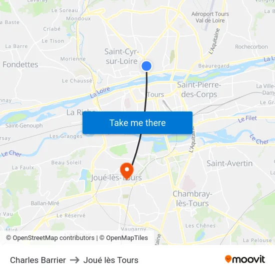 Charles Barrier to Joué lès Tours map