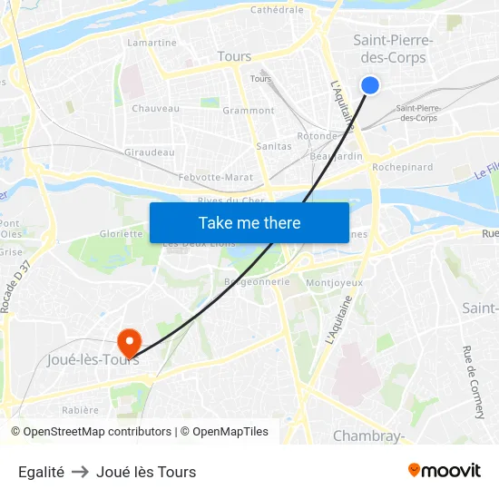 Egalité to Joué lès Tours map