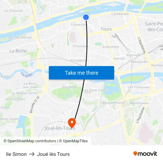 Ile Simon to Joué lès Tours map