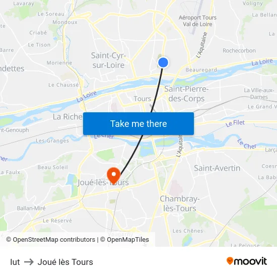 Iut to Joué lès Tours map