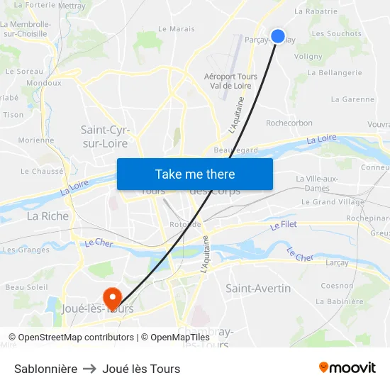 Sablonnière to Joué lès Tours map