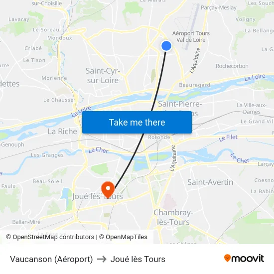 Vaucanson (Aéroport) to Joué lès Tours map