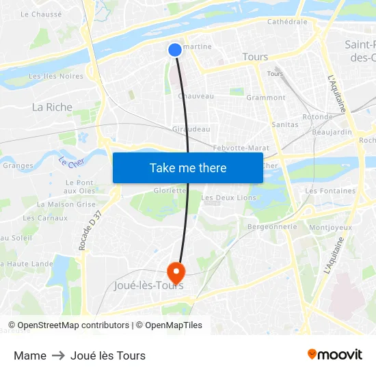 Mame to Joué lès Tours map