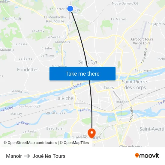 Manoir to Joué lès Tours map
