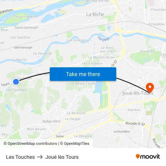 Les Touches to Joué lès Tours map