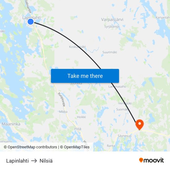 Lapinlahti to Nilsiä map