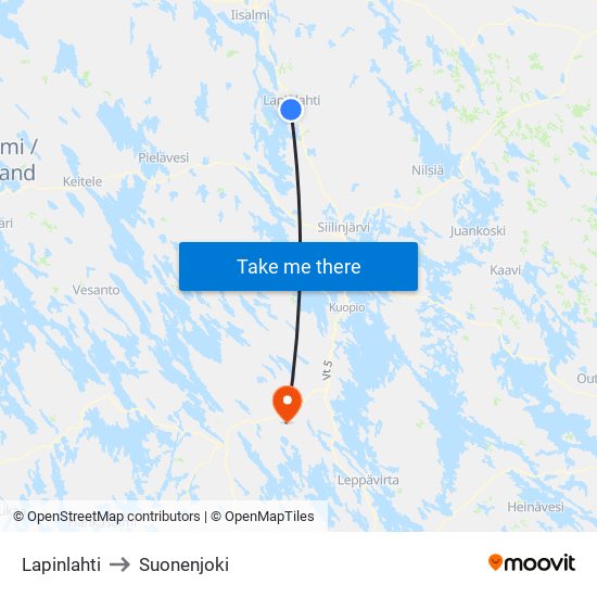 Lapinlahti to Suonenjoki map