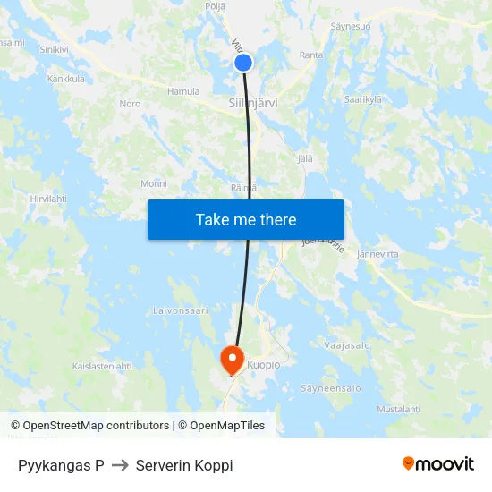 Pyykangas P to Serverin Koppi map