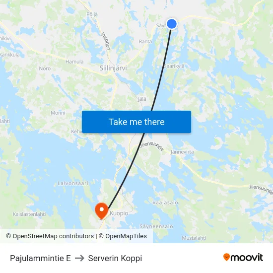 Pajulammintie E to Serverin Koppi map