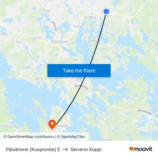 Päivärinne (Kuopiontie) E to Serverin Koppi map