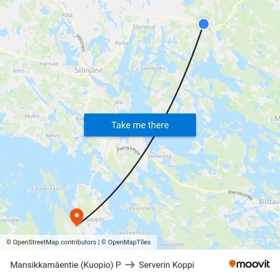 Mansikkamäentie (Kuopio) P to Serverin Koppi map