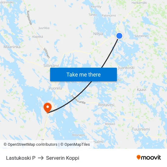 Lastukoski P to Serverin Koppi map