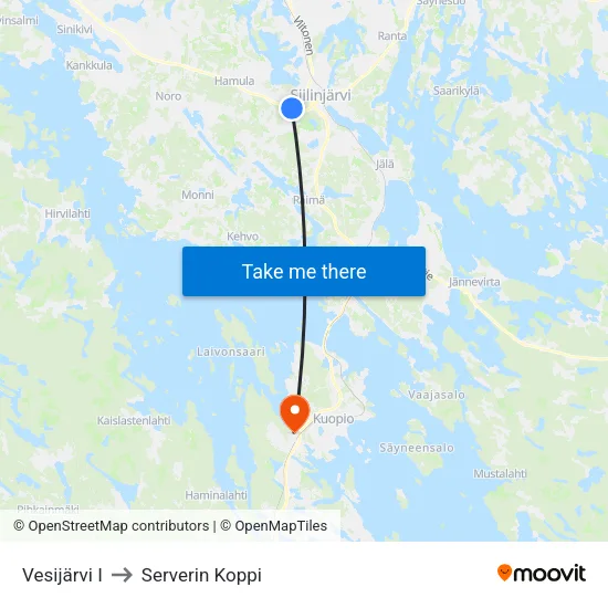Vesijärvi I to Serverin Koppi map