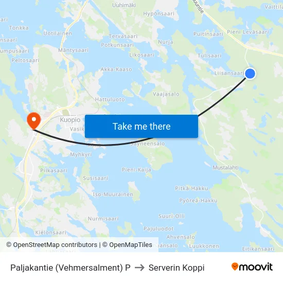 Paljakantie (Vehmersalment) P to Serverin Koppi map