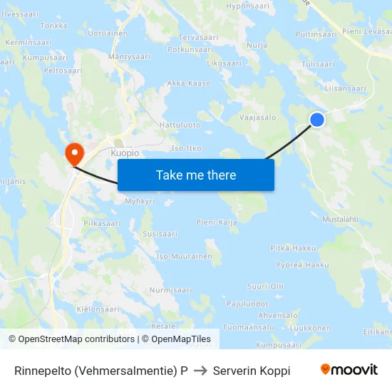 Rinnepelto (Vehmersalmentie) P to Serverin Koppi map