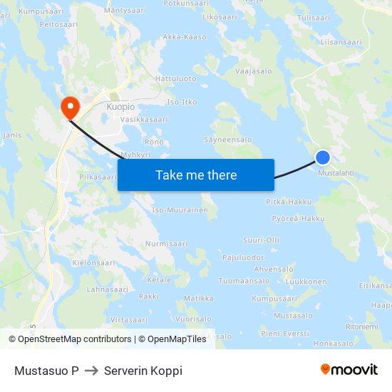 Mustasuo P to Serverin Koppi map