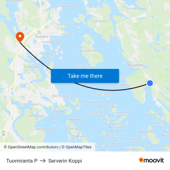 Tuomiranta P to Serverin Koppi map