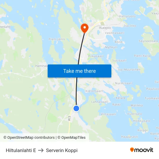 Hiltulanlahti E to Serverin Koppi map