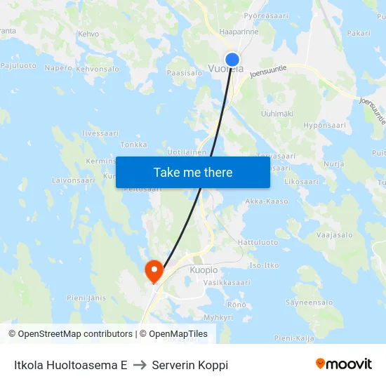 Itkola Huoltoasema E to Serverin Koppi map