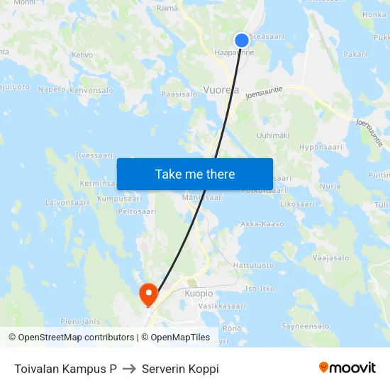 Toivalan Kampus P to Serverin Koppi map