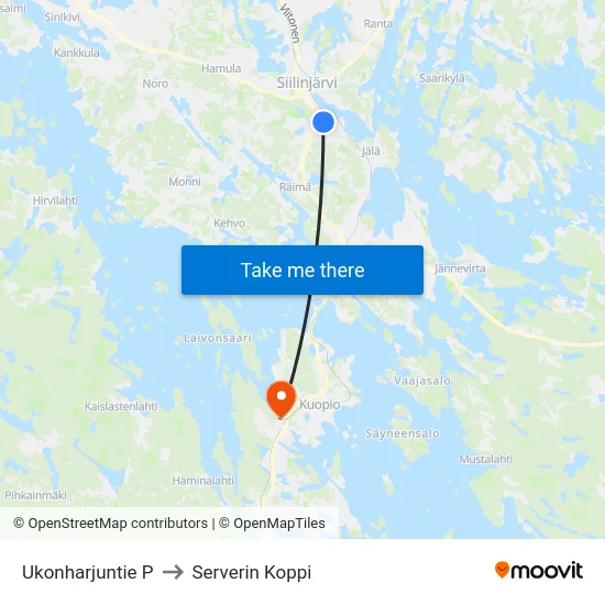 Ukonharjuntie P to Serverin Koppi map