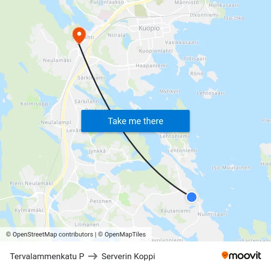 Tervalammenkatu P to Serverin Koppi map