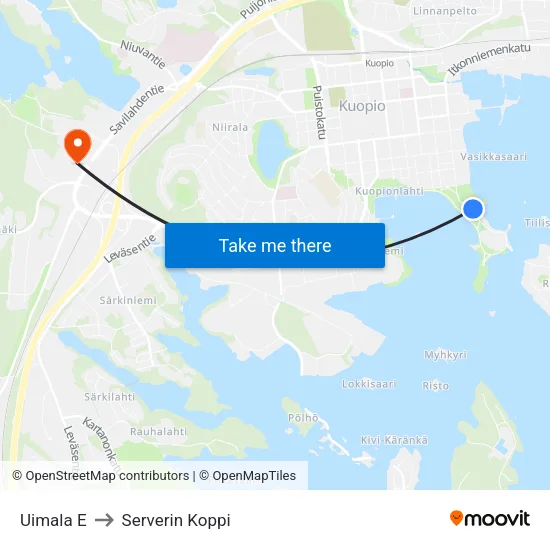 Uimala E to Serverin Koppi map