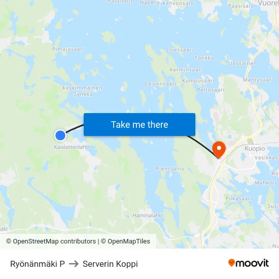 Ryönänmäki P to Serverin Koppi map