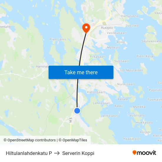 Hiltulanlahdenkatu P to Serverin Koppi map