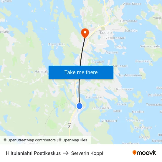 Hiltulanlahti Postikeskus to Serverin Koppi map