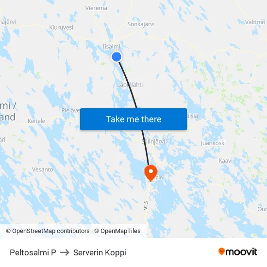 Peltosalmi to Serverin Koppi map
