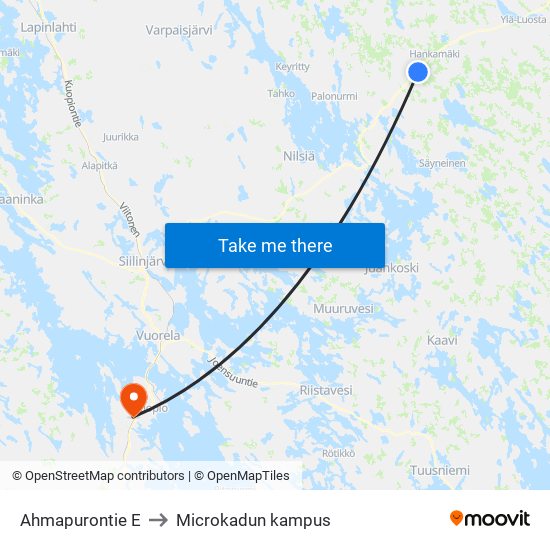 Ahmapurontie E to Microkadun kampus map