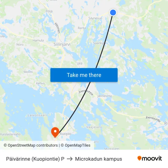 Päivärinne (Kuopiontie) P to Microkadun kampus map