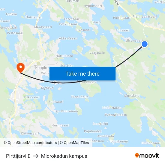 Pirttijärvi E to Microkadun kampus map