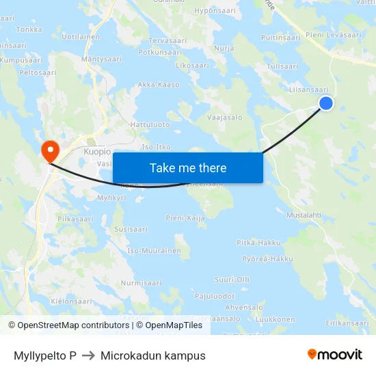 Myllypelto P to Microkadun kampus map