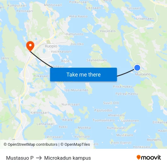 Mustasuo P to Microkadun kampus map