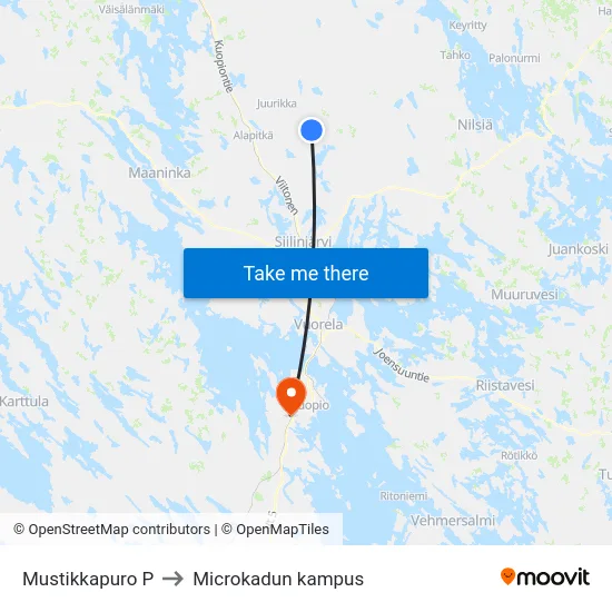 Mustikkapuro P to Microkadun kampus map