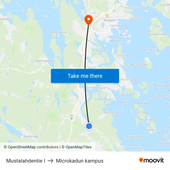 Mustalahdentie I to Microkadun kampus map