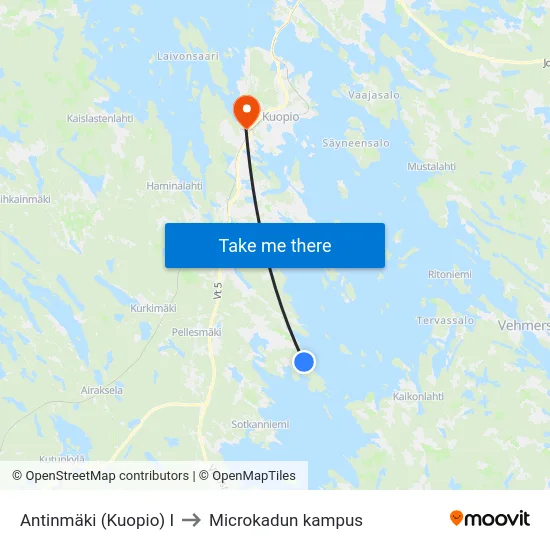 Antinmäki (Kuopio) I to Microkadun kampus map
