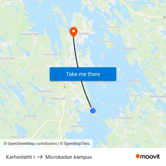 Karhonlahti I to Microkadun kampus map