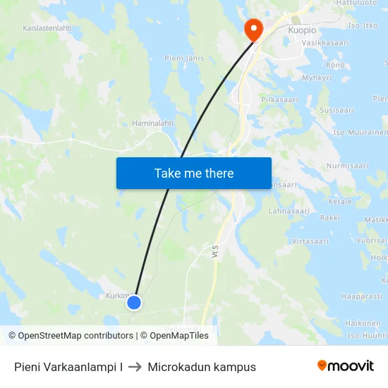 Pieni Varkaanlampi I to Microkadun kampus map