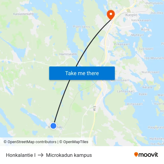 Honkalantie I to Microkadun kampus map